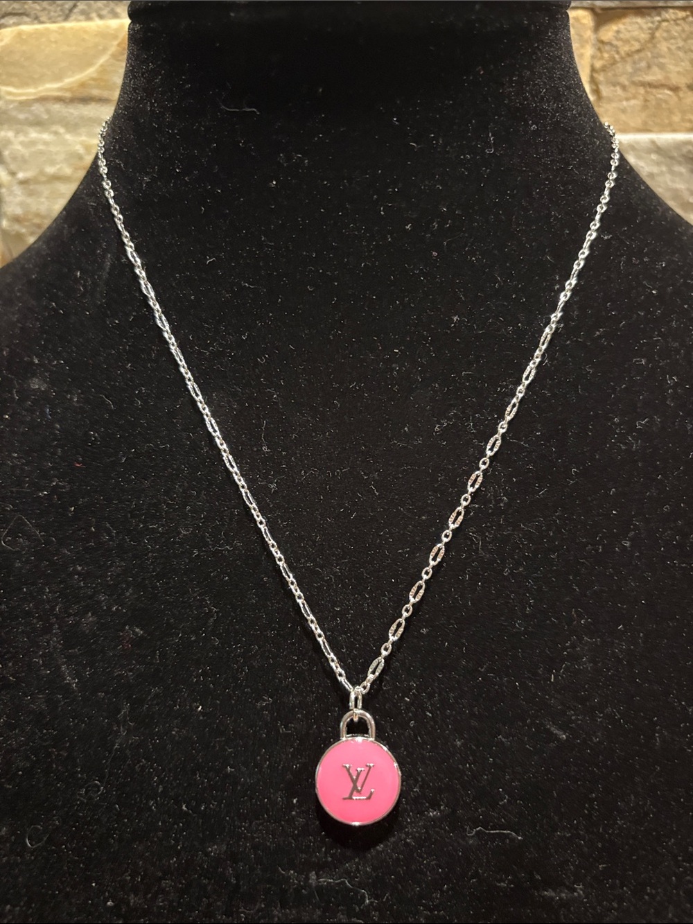 Pink “skittle”Pendant Necklace with Silver Chain